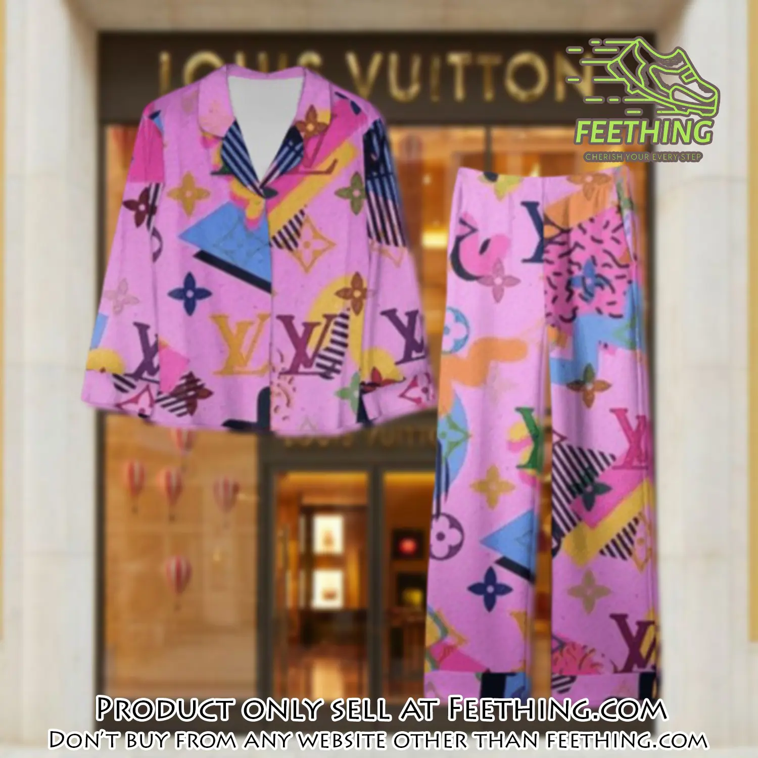 Trending luxury lv satin pajama set pjs1075 ft5902066